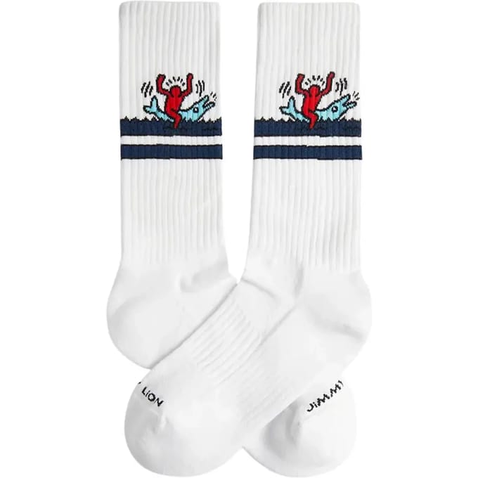 Jimmy Lion unisex sokken athletic dolphin wit (Keith Haring)