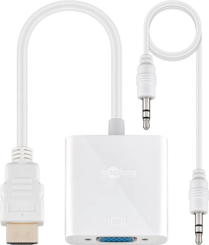 Goobay Witte HDMI-naar-VGA-adapter, 0,15 m, HDMI-A-stekker naar 15-polige VGA-bus, Full HD 1080p bij 60 Hz