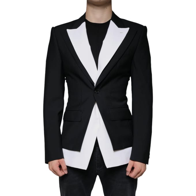 Contrast Trim Blazer Zwart en Wit Jkt4073