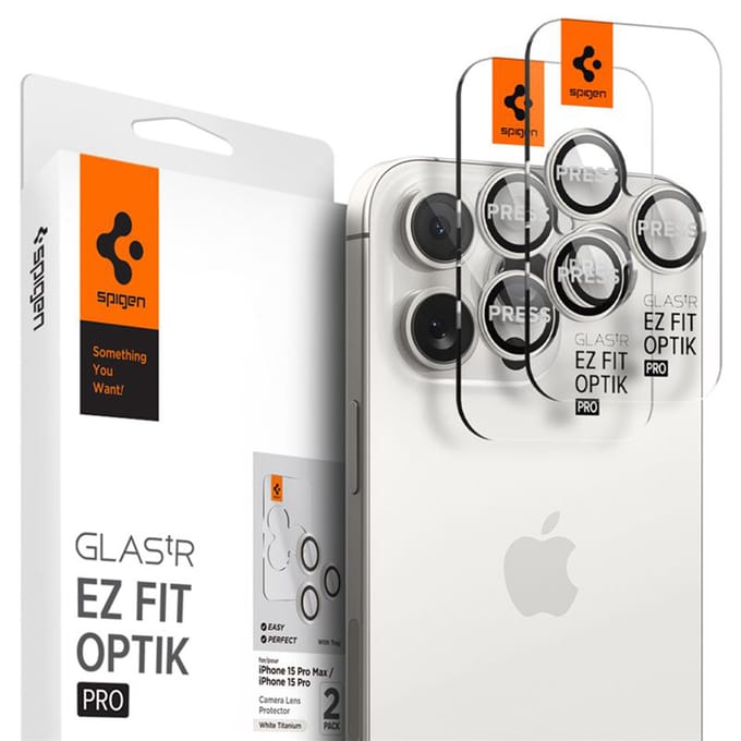 Spigen GlasTR EZ Fit Optik Pro - Camera Lens Protector Geschikt voor Apple iPhone 15 Pro / iPhone 15 Pro Max - met Installatieframe - Duo Pack - Wit