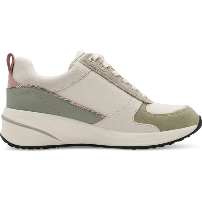 Tamaris dames witte en groene platform sneakers met ritssluiting en vetersluiting.