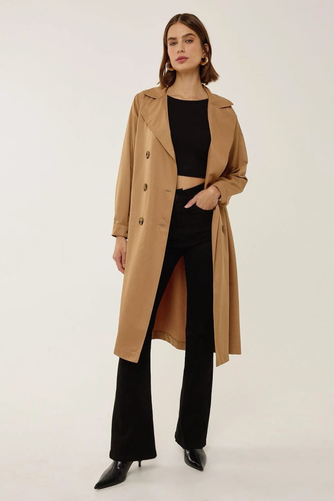 Dubbelzijdig Gordijn Trenchcoat met Ceintuur