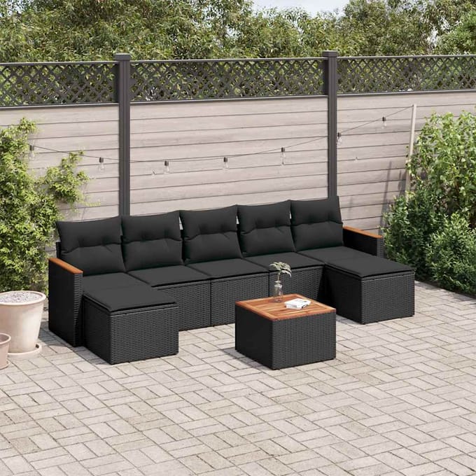 vidaXL - 8-delige - Loungeset - met - kussens - poly - rattan - zwart