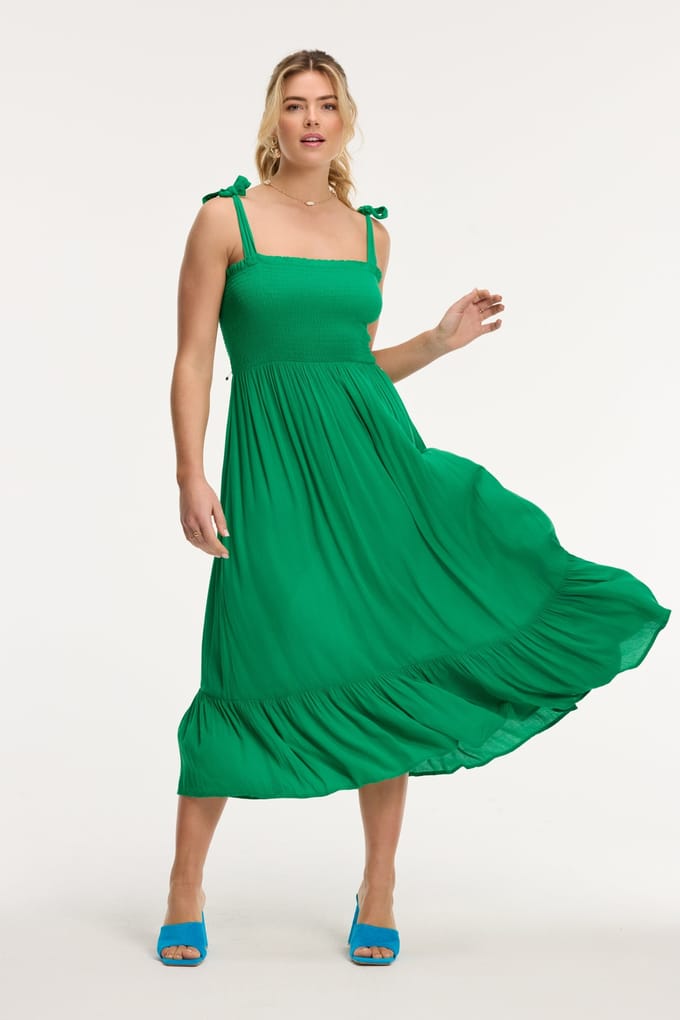 Shiwi Joan Dress Basil Green Maat: S | Midi Jurken Outlet | Dames | Groen