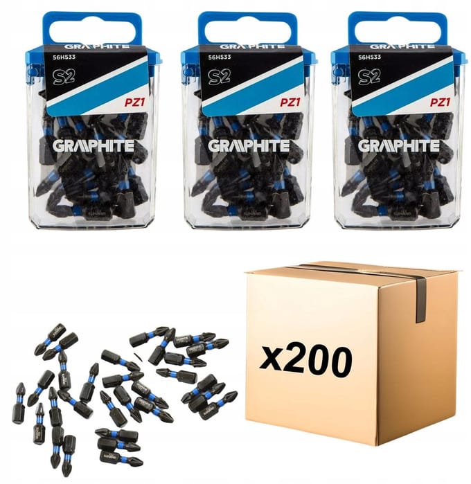 200x GRAPHITE PZ1 Impact bits 25mm 1/4" - Hoge Kwaliteit Staal S2
