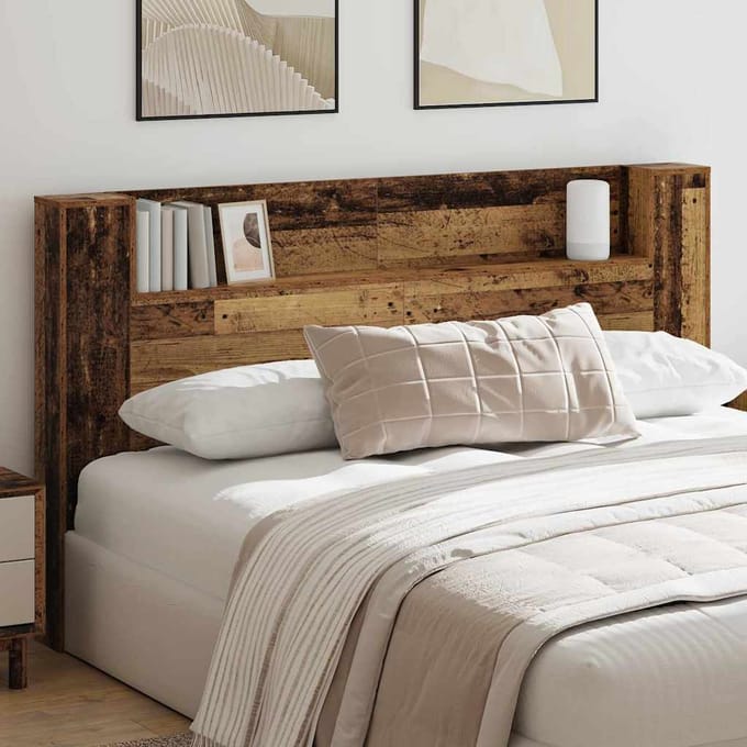 vidaXL - Opslag - hoofdeinde - met - LED - Oud - hout - Bewerkt - hout