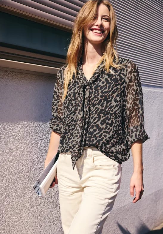 Blouse met lange mouwen van chiffon met strik