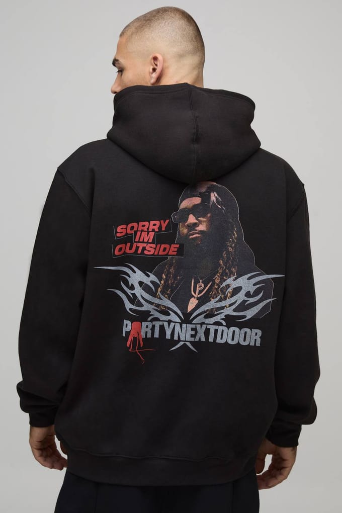 Zwarte Oversized PartyNextDoor-licentie-bedrukte hoodie | Black | Size Medium