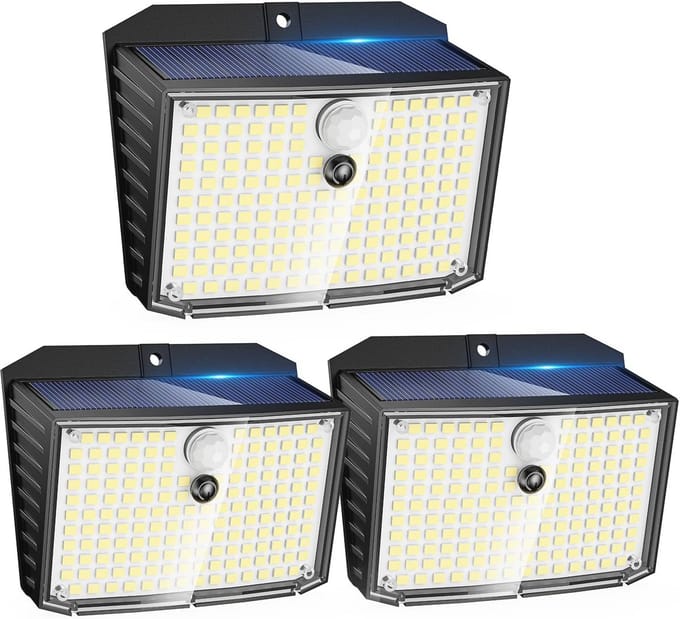 Zonnelampen voor buiten met bewegingssensor - Set van 3, 158 LED's, IP65 Waterdicht, Tuin, Patio, Garage