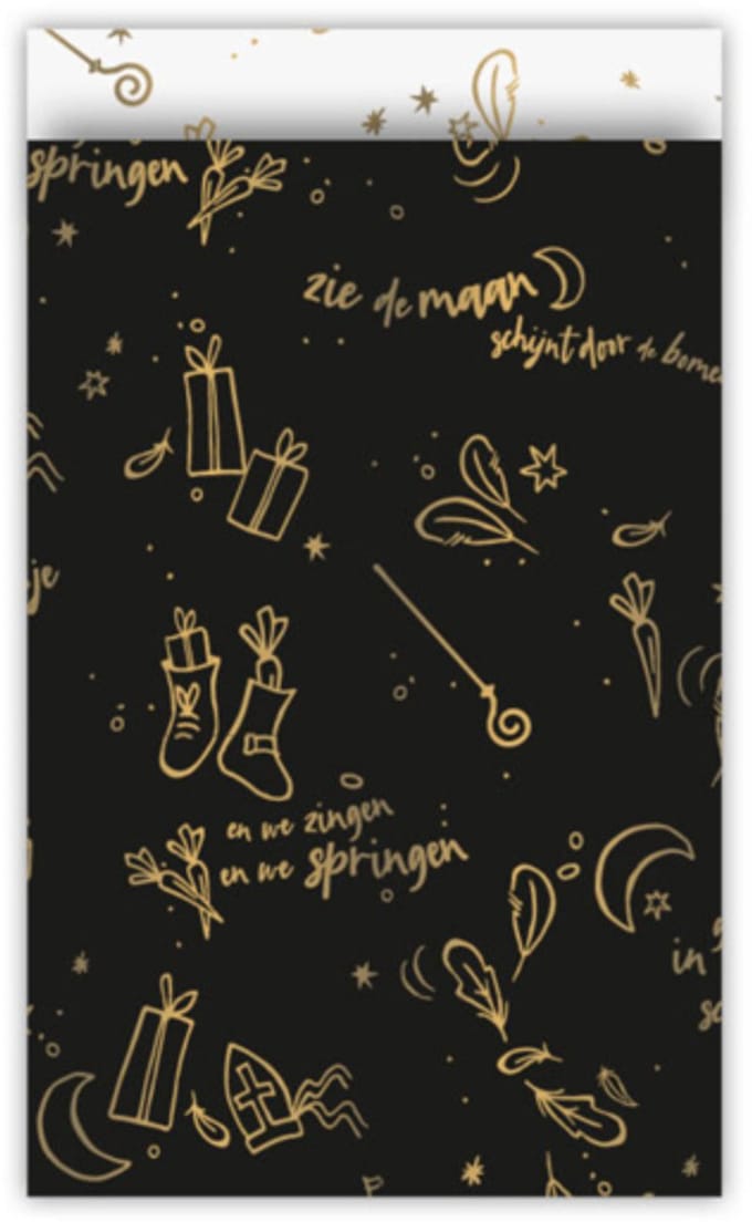 25x Cadeauzakje Zwart wit goud Sing a Long Sinterklaas 12x19cm