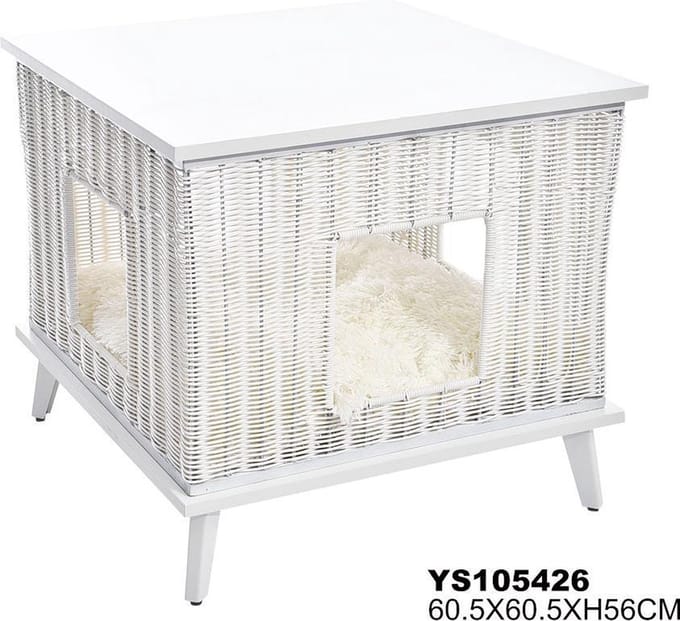 Hondenmand-kattenmand Hocker Home Style Rattan - Wit 60x60xH56 cm