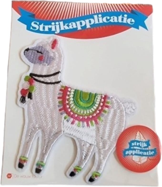 Strijkapplicatie - lama/alpaca - kleurrijk - 9x8cm
