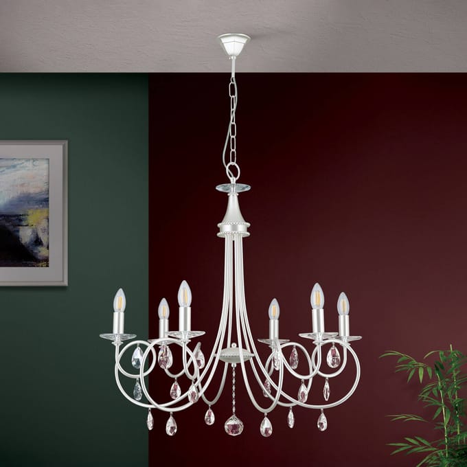 ORION 6-lichts kroonluchter VIOLETTA, zilver