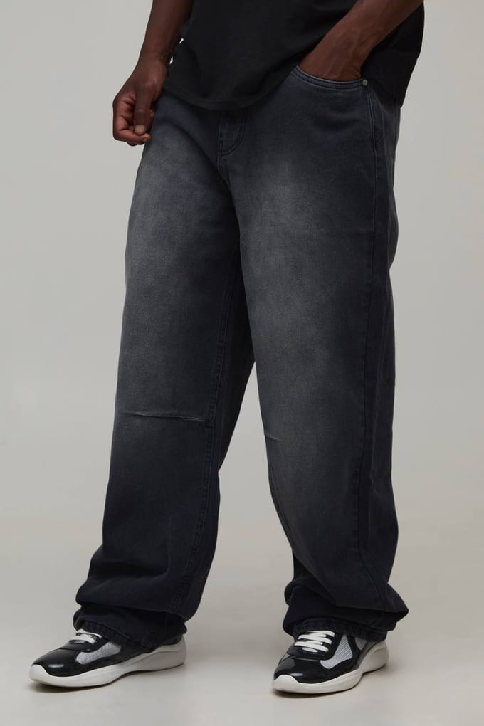 Lange Relaxed Fit Gewassen Jeans Met Knie-dart | Washed Black | Size 36L