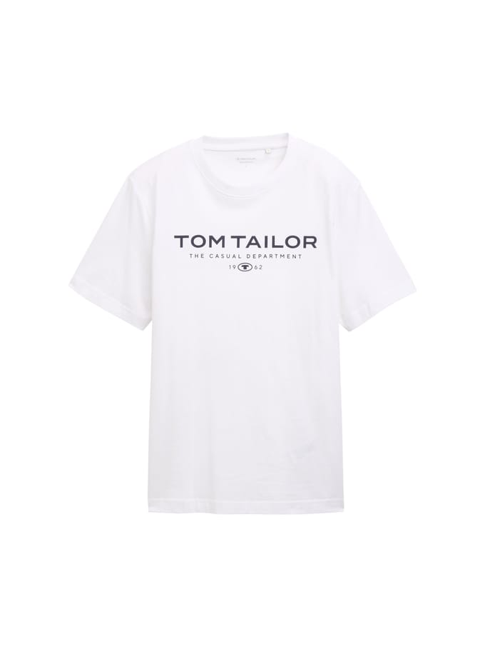 Tom Tailor - Katoenen T-shirt met logo-print - Maat M - White