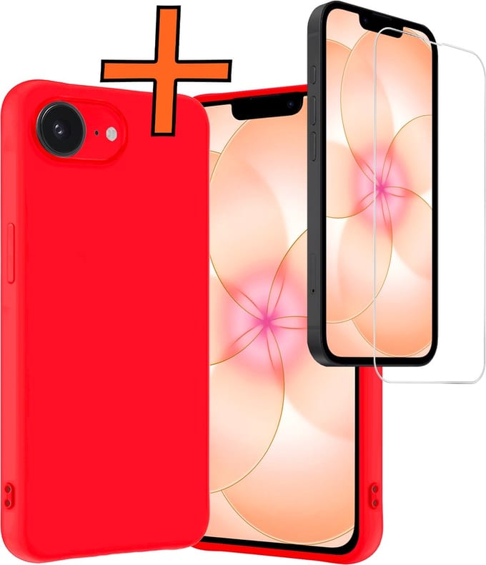 Hoes - Met Screenprotector - Geschikt voor Apple iPhone 17e - Sterk & Shockproof - Back Cover - Siliconen Case - Telefoon Hoes - Rood