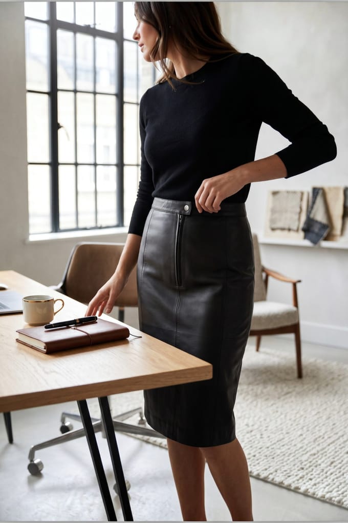 Dames zwarte leren Biker potlood lange midi rok - Belle