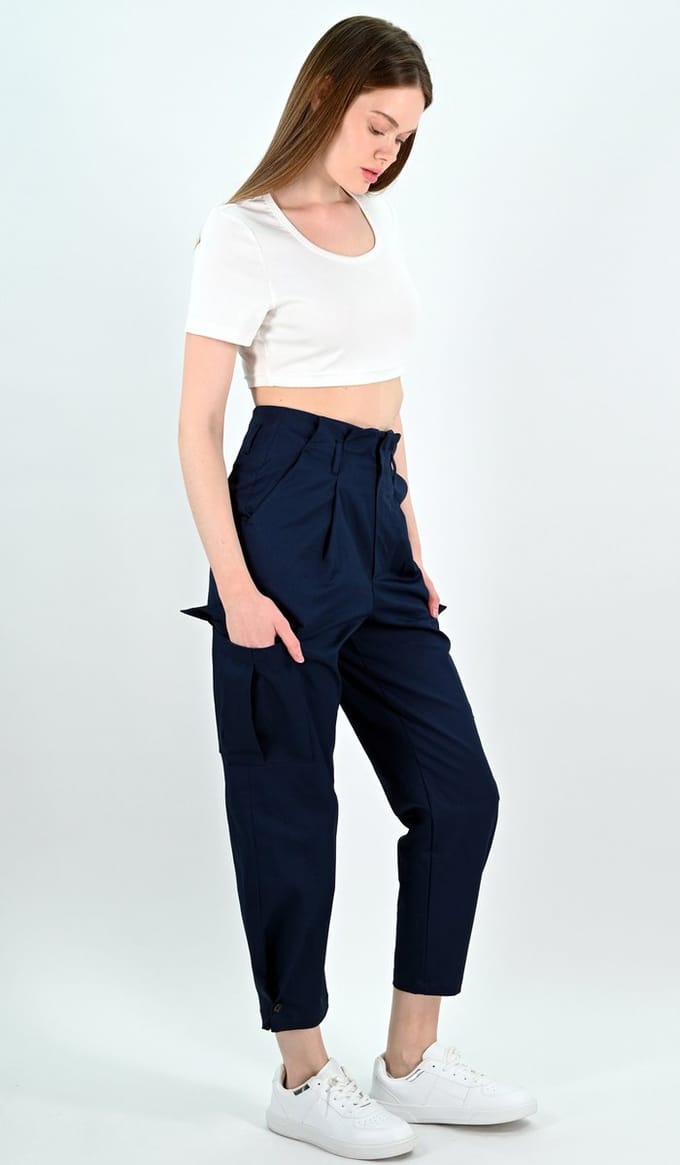 YesMooi - Cargobroek met Paperbagtaille - %100 Katoen - Donkerblauw - S (36)
