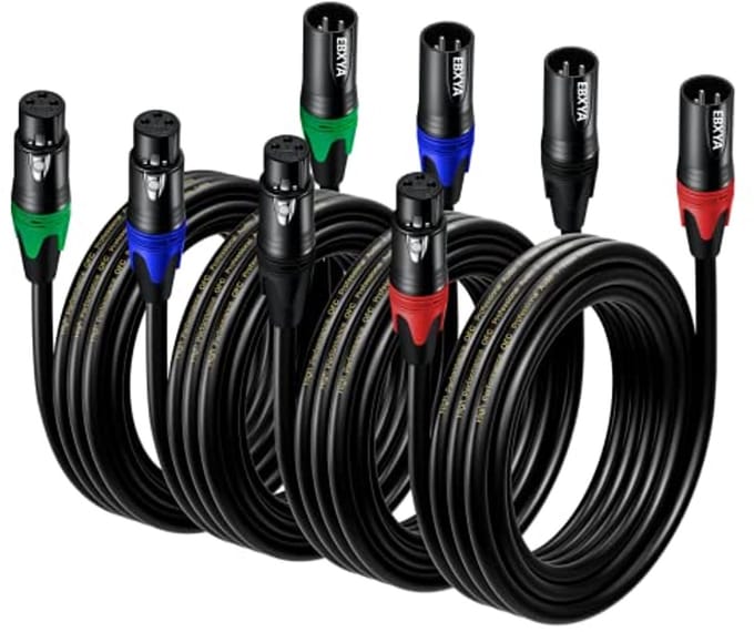 3M 4-Pack 3 Pin XLR Kabel - Gebalanceerde Microfoonkabel Male naar Female - Multicolor DMX Kabel
