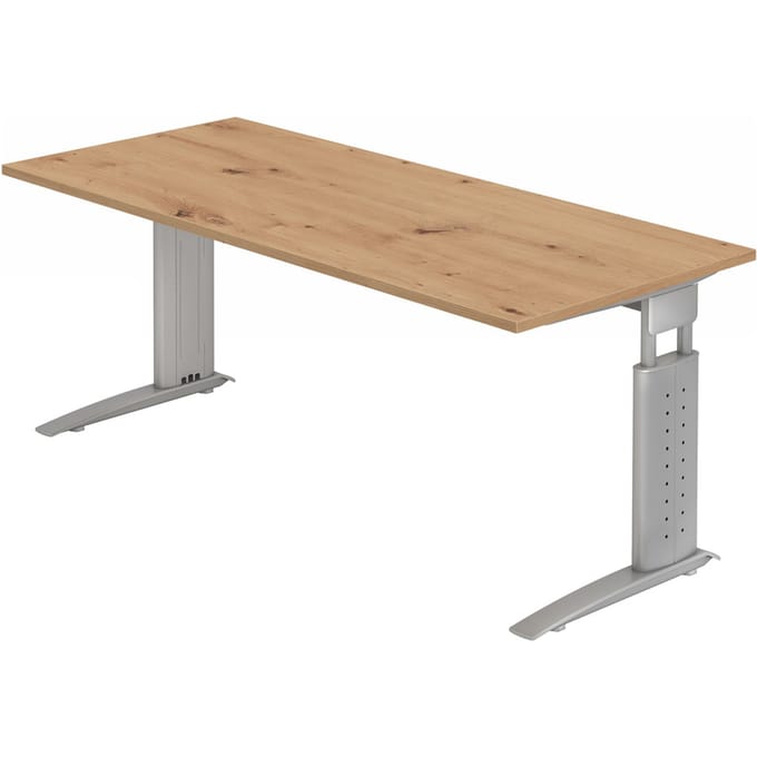 UNDA 19 S | Bureau - 180 x 80 Tafelhoogte I In hoogte verstelbaar Essen-Eik/Zilver