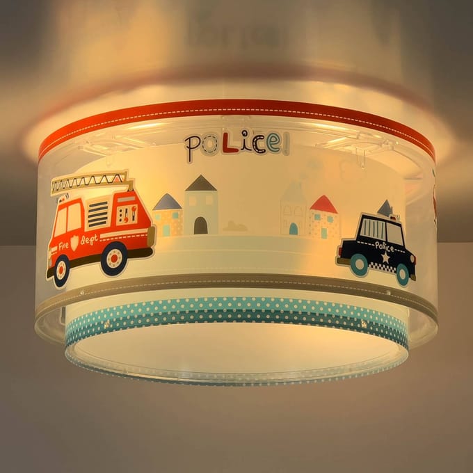 Dalber plafondlamp POLICE, blauw/wit, Ø 33 cm