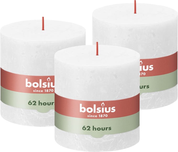 Bolsius - Rustieke Kaars - 3 Stuks - Wit - 10cm - 62 Branduren
