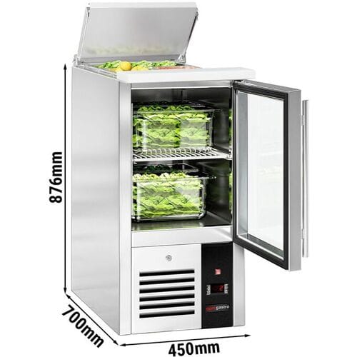 GGM Gastro Saladette PREMIUM - 450mm - 1 Glastür - mit Einlass für 1x GN 1/1 & Edelstahldeckel