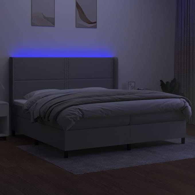 vidaXL - Boxspring - met - matras - en - LED - stof - lichtgrijs - 200x200 - cm