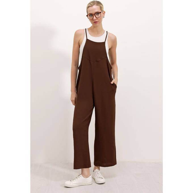 Ontspannen Fit Brede Pantalon Jumpsuit met Vierkante Kraag