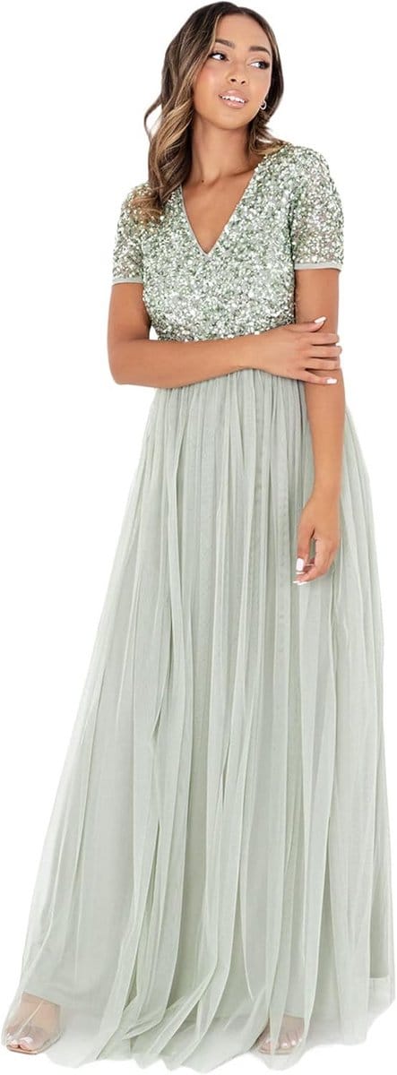 Plus Size Galajurk Empire Taille Pailletten Bruidsmeisjesjurk voor Bruiloft