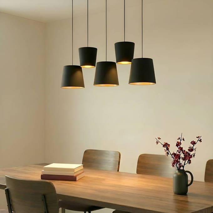 Lucande - Hanglamp - 5lichts - ijzer, textiel - H: 21 cm - E27 - zwart, goud, messing