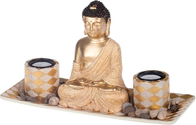 Concorde Boeddha beeld - kaarshouder - goud - polystone - 31 cm