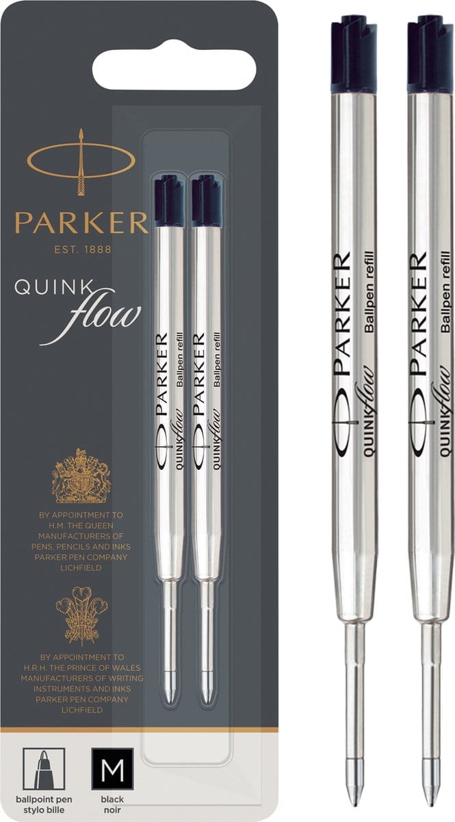 Parker balpenvullingen | medium punt | zwarte QUINKflow inkt | 2 stuks