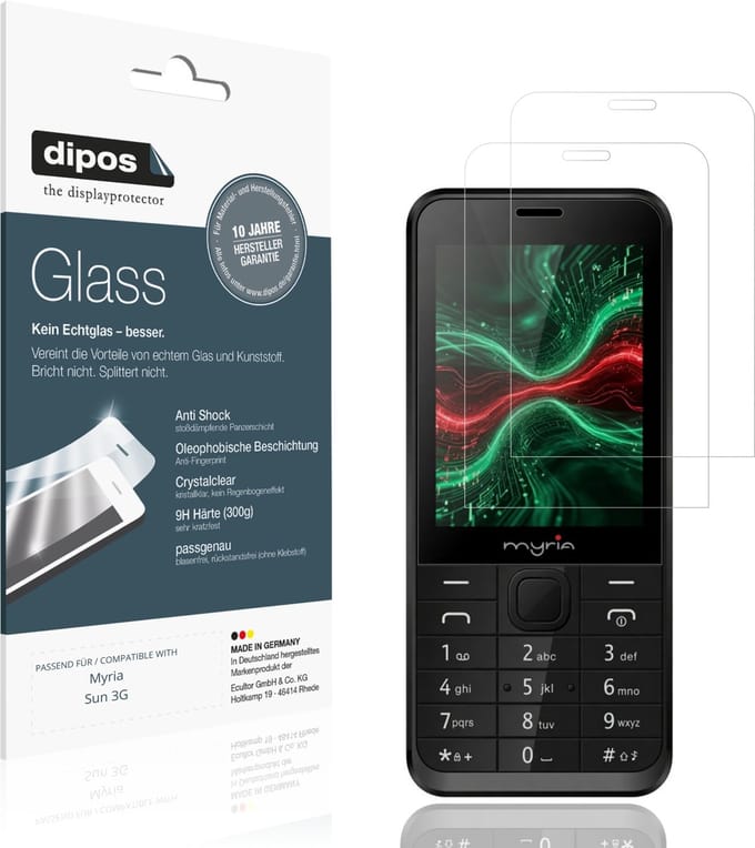 dipos – 2x Pantserfolie geschikt voor Myria Sun 3G | 9H Screenprotector