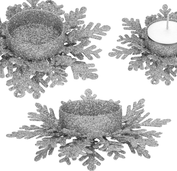 Springos Kandelaar | Kaarshouder | Lichtkaarshouder | Sneeuwvlok | Zilver | Glitters
