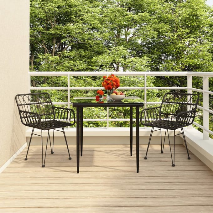 vidaXL - 3-delige - Tuinset - poly - rattan - zwart