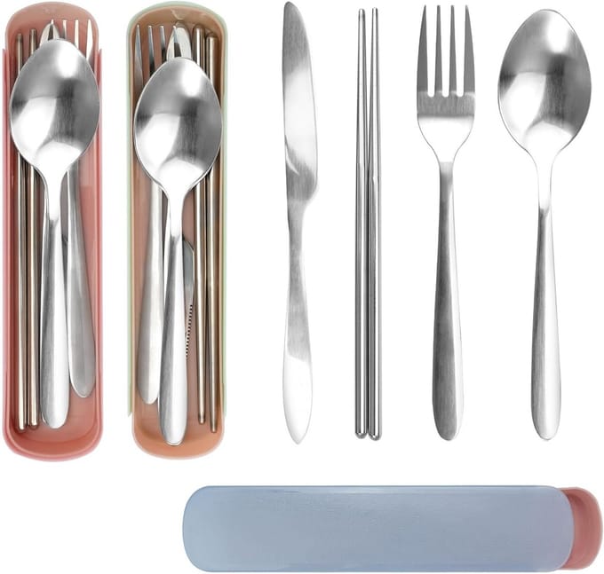 Herbruikbare RVS Bestekset met 12 Stuks in Etui - Ideaal voor Kamperen, Picknicks en Reizen