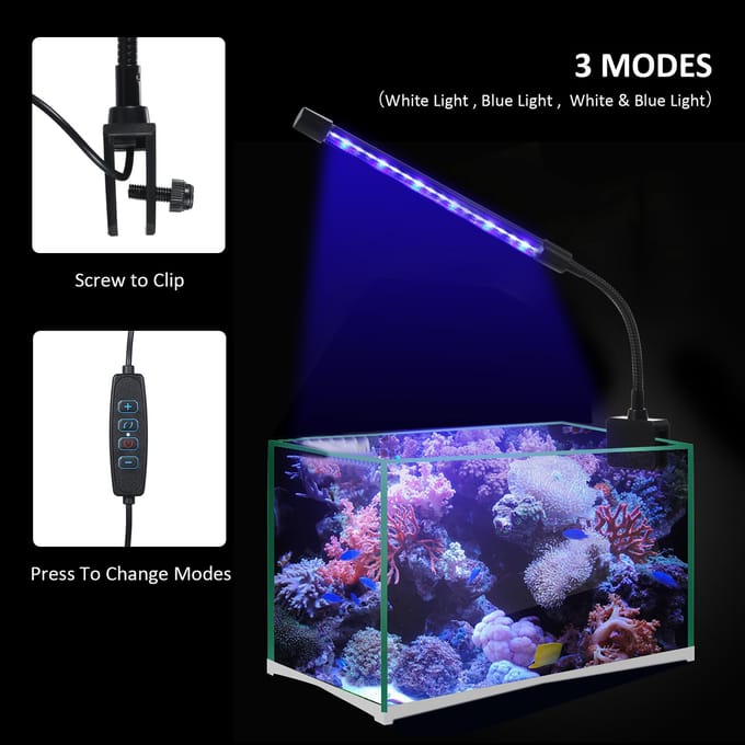 D C 5V 7W 18 LED Aquariumlamp Vissenkom Klem Clip Kijk Lamp USB Aangedreven Werking 3 Verlichtingsstanden zwart