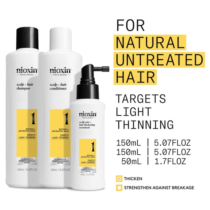 NIOXIN Scalp and Hair Thickening System 1 for Natural Hair with Light Thinning Trial Kit