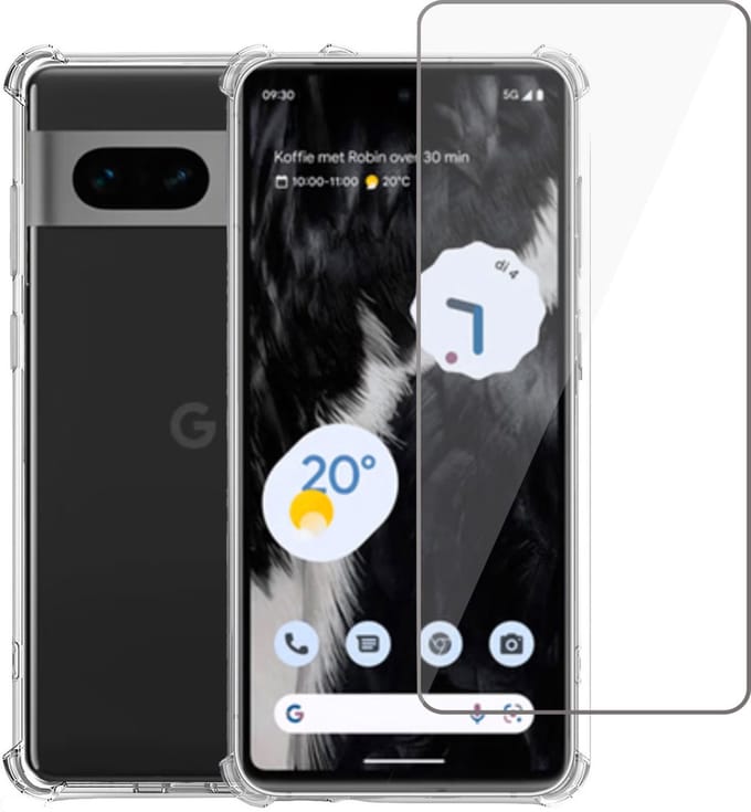 Geschikt voor Google Pixel 7a Hoesje + Screenprotector – Gehard Glas Cover + Shock Proof Case – Transparant
