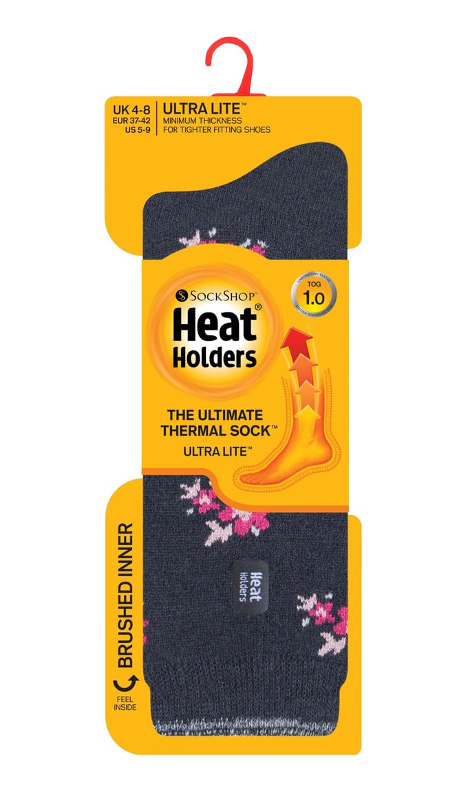Heat Holders Dames Ultra Lite thermo geklede sokken - Houtskool Bloemen (Bellis)