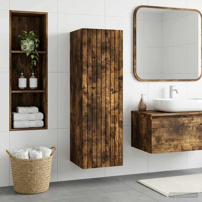 vidaXL - Wandgemonteerde - Badkamerkast - Gerookt - eiken - 33 - x - 34,5 - x - 100 - cm