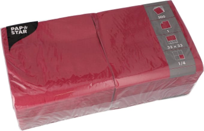 500 Servetten, 1-laags 1/4 vouw 33 cm x 33 cm wijnrood