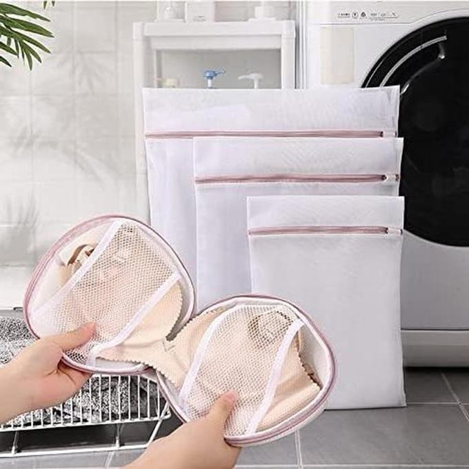 Waszak Set - Netzakken Kleding - Kleding Beschermen - Met Rits - 4 Delig - Wit