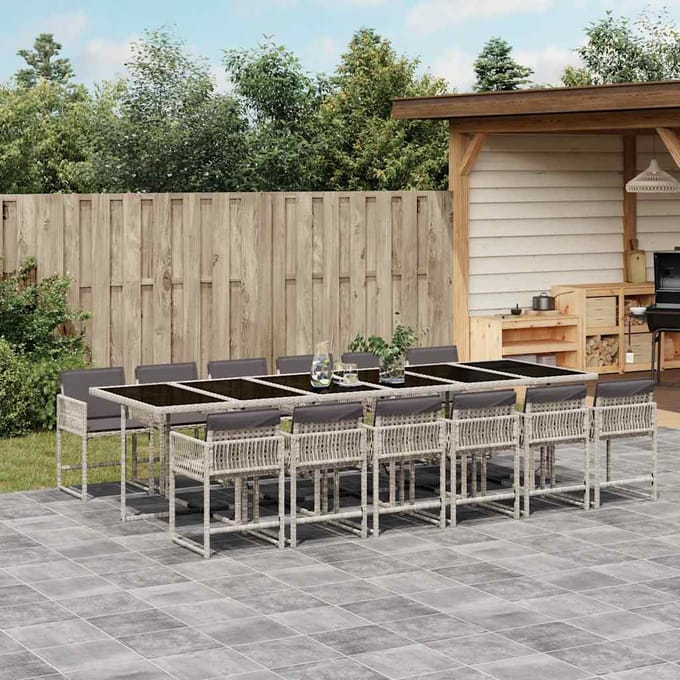 vidaXL - 13-delige - Tuinset - met - kussens - poly - rattan - lichtgrijs