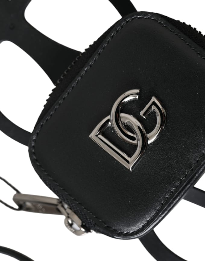 Zwarte Kalfsleer DG Logo Muntportemonnee Lanyard Wallet
