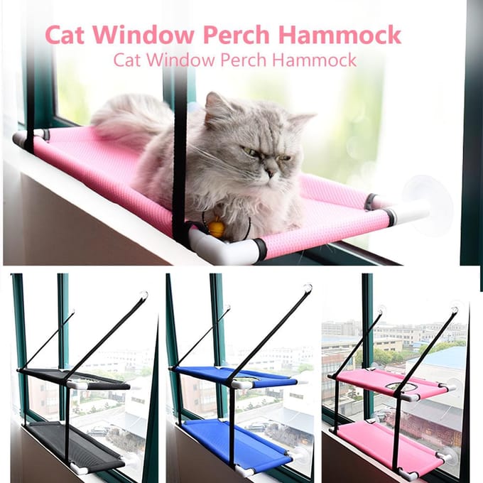 Kattenvensterzitstok Hangmat Mesh Bed Dubbel Dek Venster Zuignappen Zitting zwart