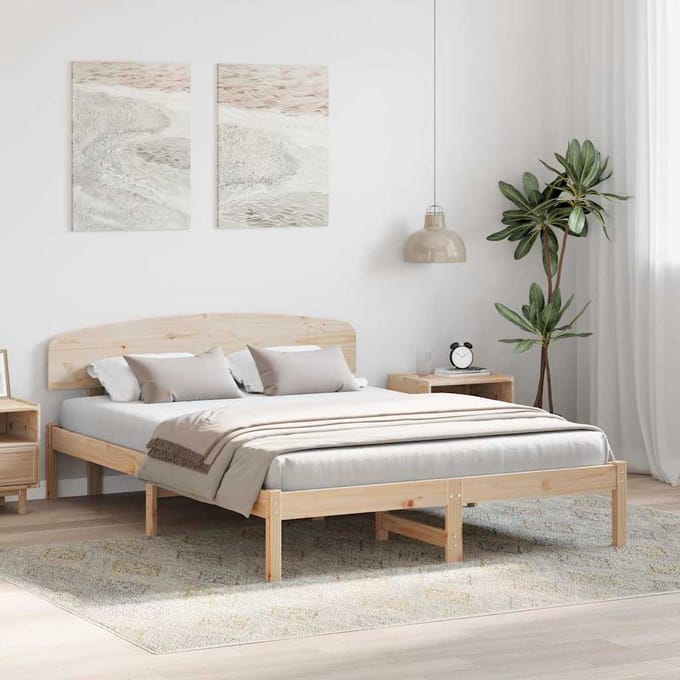 vidaXL - Bedframe - met - hoofdeinde - Naturel - 140 - x - 200 - cm - Massief - grenenhout