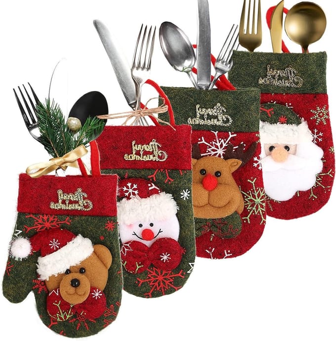 Set van 4 Kerstbestekhouders voor Tafeldecoratie