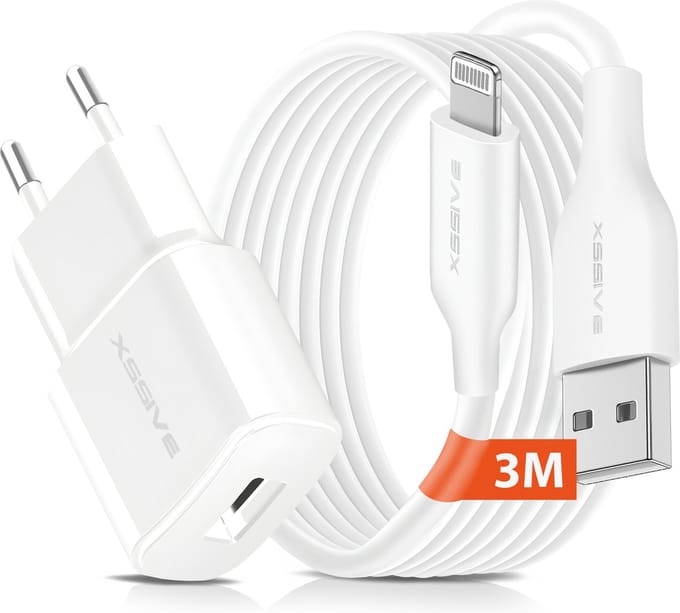 5W Oplader met 3 Meter USB Kabel - Geschikt voor iPhone, AirPods met Lightning Poort